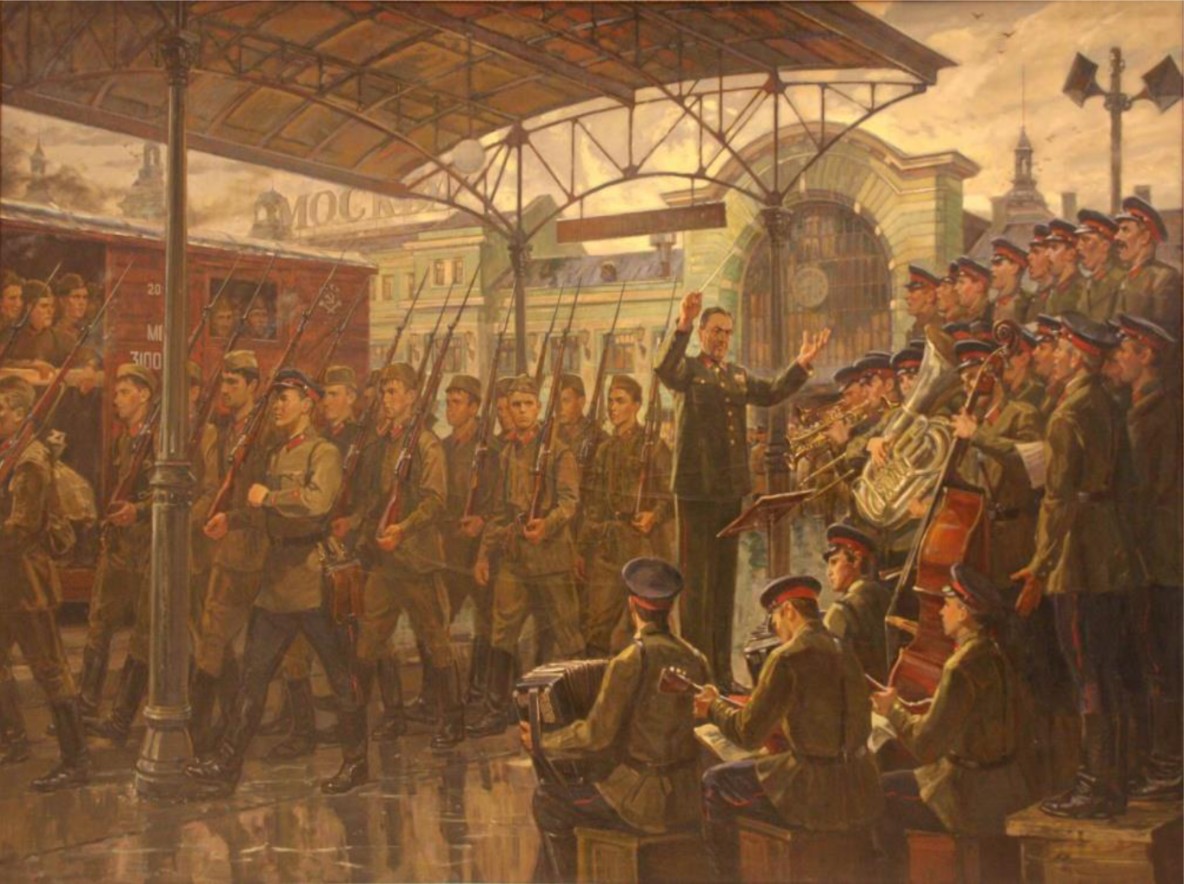 Ананьев Д.А. Ансамбль Александрова на Белорусском вокзале. 1941 год. Холст, масло. 2008.